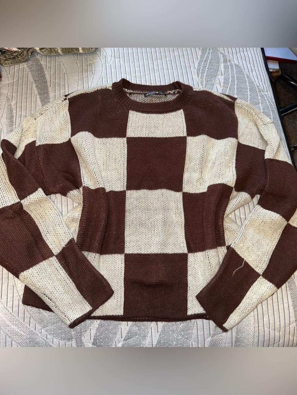 Nikka K Brown and Cream Checker Knit Sweater